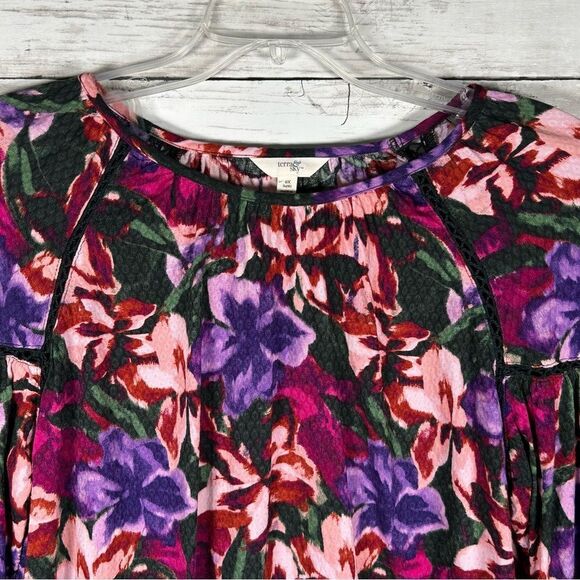 Terra & Sky Garden Floral Peasant Rayon Blouse Balloon Sleeve Top Sz 0X 14W - Picture 5 of 8